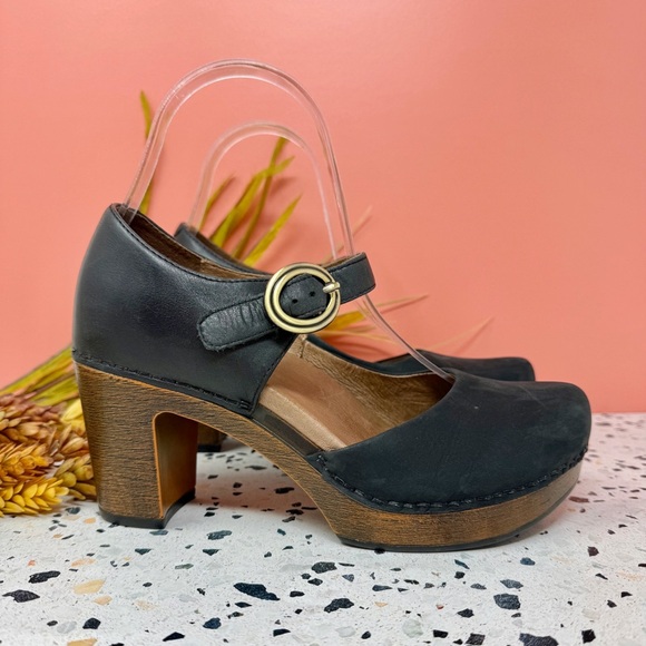 Dansko Dorothy Black Suede Leather Mary Jane Women’s Clog Heels Sz 37 - Picture 5 of 11
